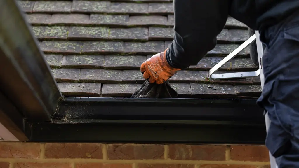 Cleaner cleaning residential roof gutter
